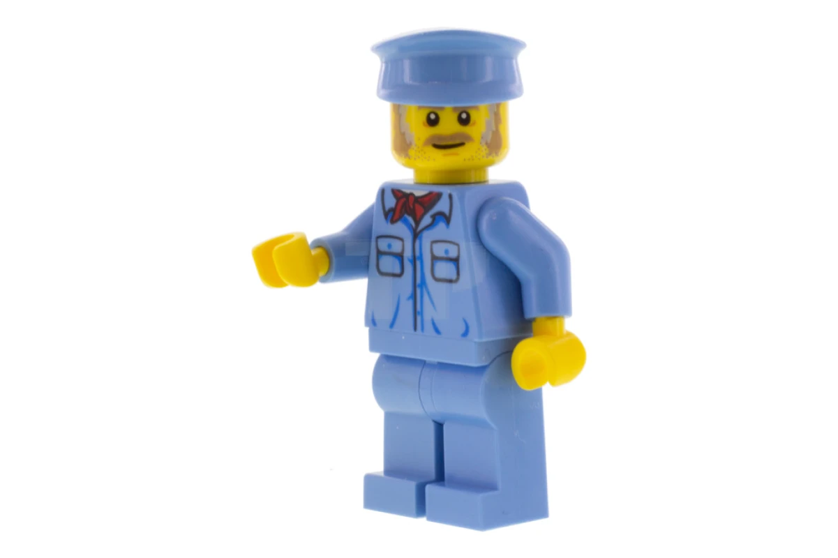 LEGO&reg; trn254 Agent de train - Homme, chapeau bleu moyen, chemise bleu moyen avec bandana rouge, jambes bleu moyen