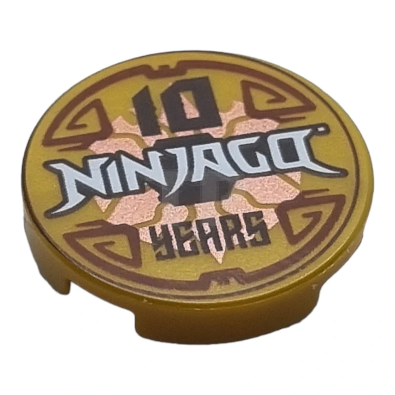 LEGO&reg; 6321313 - 14769pb366 - Tile 2 x 2 Round with Bottom O and '10 NINJAGO YEARS' Pattern