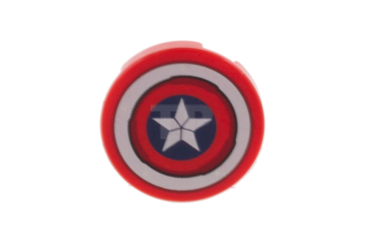 LEGO&reg; 6329741 - 14769pb369 - Tile 2 x 2 Round with Bottom O and Captain America Star Pattern