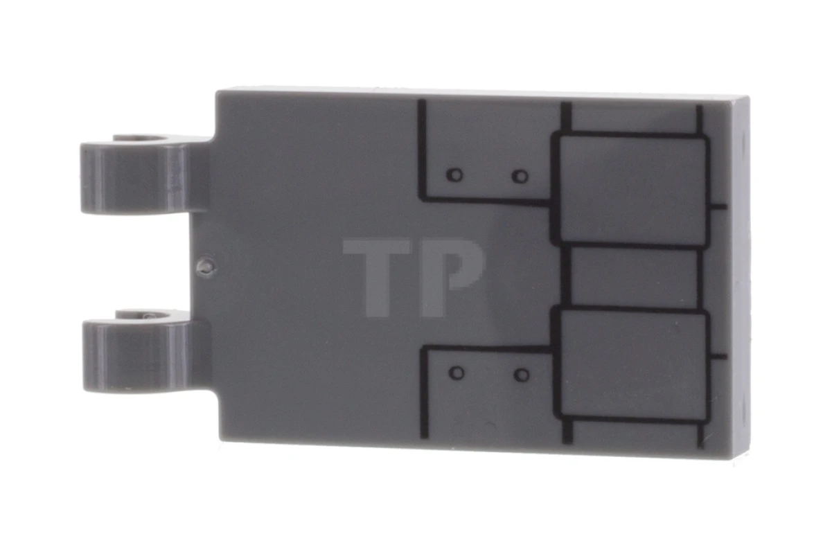 LEGO&reg; 6331692 - 30350bpb110 - Tile, Modified 2 x 3 with 2 Clips with Metal Plates with Black Border and 4 Rivets Pattern