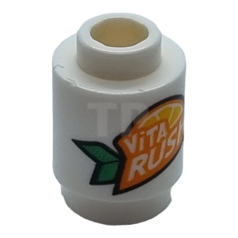 LEGO&reg; 6310230 - 3062pb068 - Brick 1 x 1 Round with 'ViTA RUSH' Pattern, Open Stud