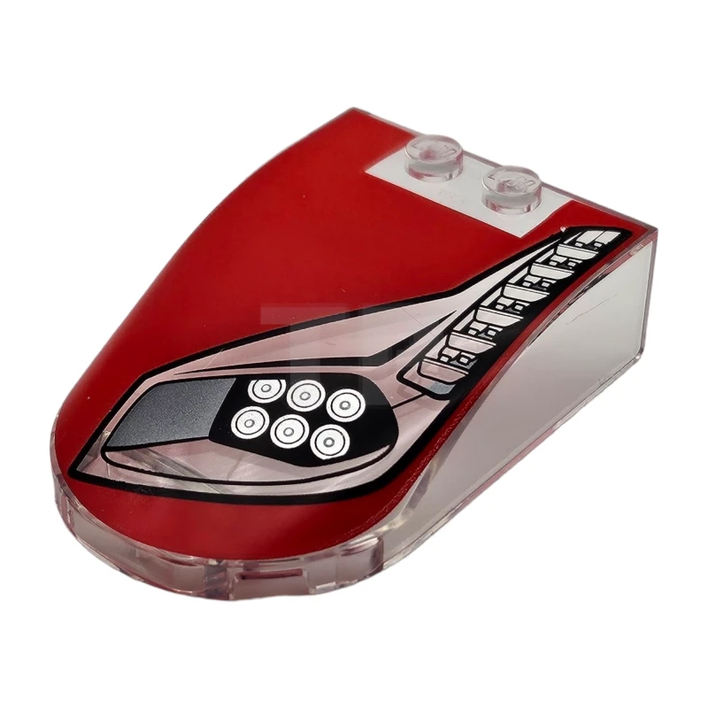LEGO&reg; 6335199 - 18973pb12L - Windscreen 6 x 4 x 1 Curved with Headlights, Vents and Red Pattern Model Left Side