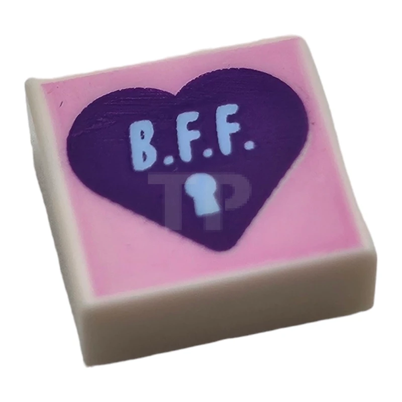 LEGO&reg;  - 3070pb199 - Tile 1 x 1 with Heart with 'B.F.F' Pattern