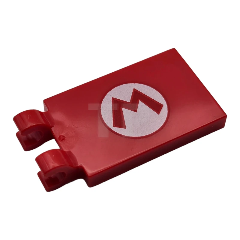 LEGO&reg; 6360148 - 30350bpb112 - Tile, Modified 2 x 3 with 2 Clips with Letter M in White Oval Pattern