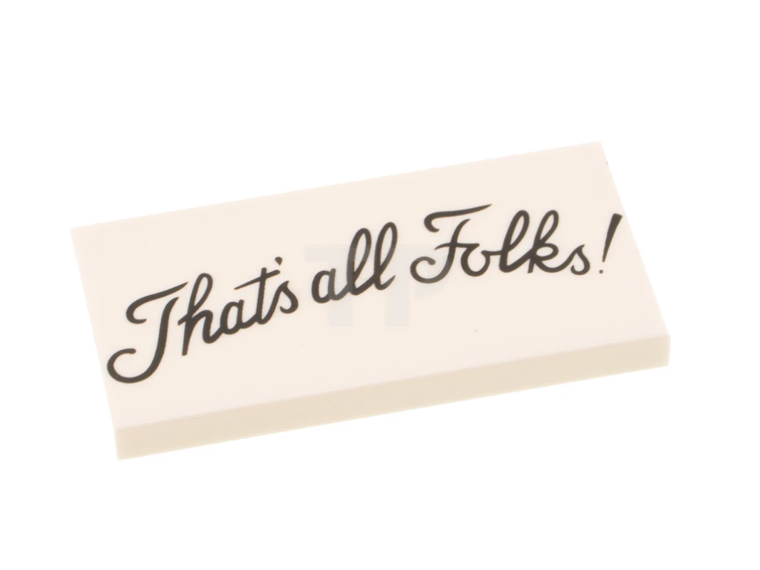 LEGO&reg; 6335978 - 87079pb0932 - Tile 2 x 4 with Script 'That's all Folks!' Pattern