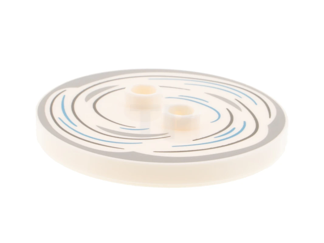 LEGO&reg; 6338524 - 32627pb02 - Tile, Round 4 x 4 with 2 Hollow Studs with Black, Light Bluish Gray and Dark Azure Swirl Pattern