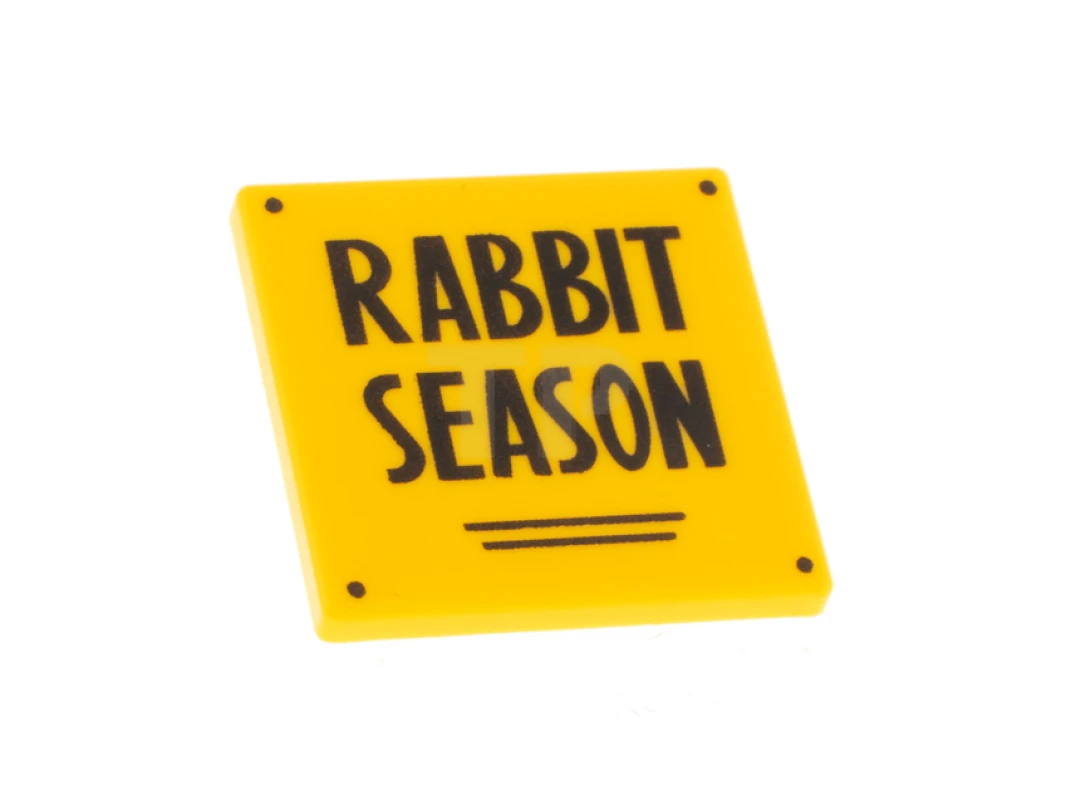 LEGO&reg; 6335355 - 15210pb099 - Clip-On Square 2 x 2 - Road Sign 'RABBIT SEASON'