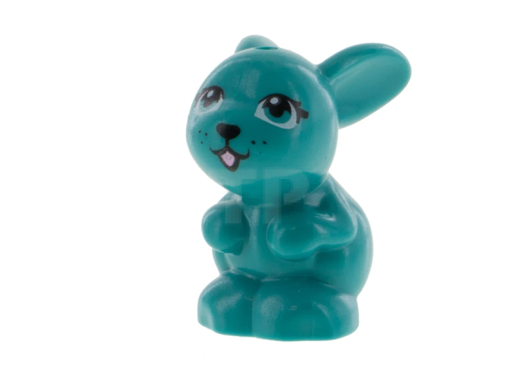 LEGO&reg; 6324858 - 34050pb03 - Bunny / Rabbit, Friends, Sitting with Dark Turquoise Eyes, Black Nose and Mouth and Pink Tongue Pattern