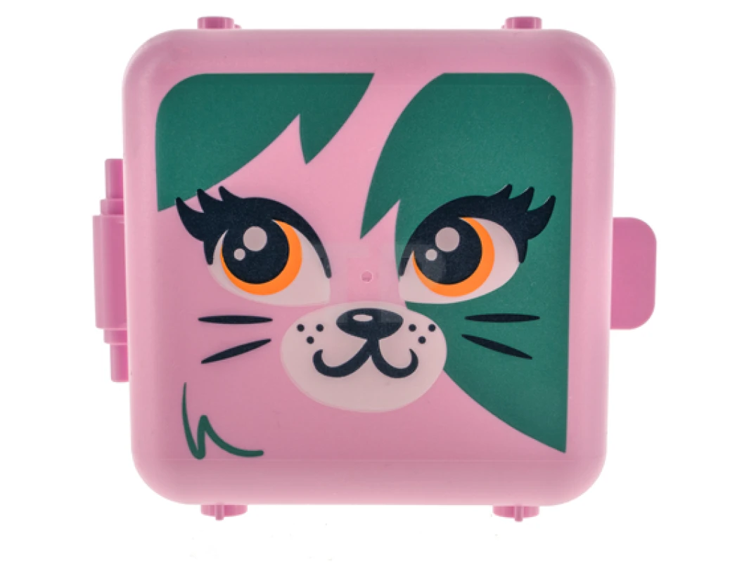 LEGO&reg; 6324840 - 64462pb03 - Container, Box 3 x 8 x 6 2/3 Half Front with Cat Face with Dark Turquoise Splotches Pattern