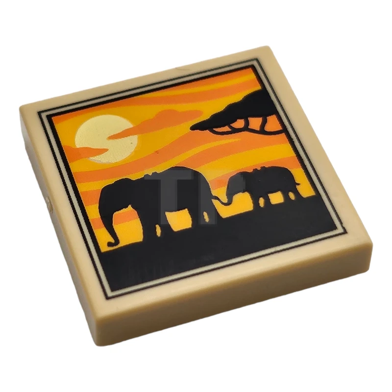 LEGO&reg; 6331411 - 3068pb1644 - Piastrelle 2 x 2 con motivi di elefanti, alberi e tramonti