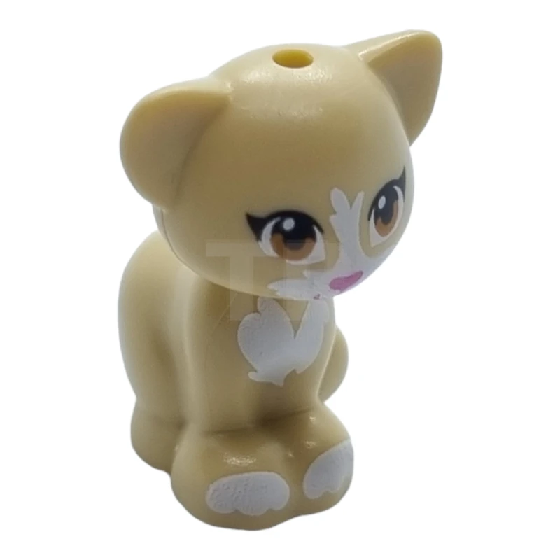 LEGO&reg; 6330557 - 11602pb09 - Cat, Friends / Elves, Sitting with Medium Nougat Eyes, Dark Pink Nose and White Patches Pattern