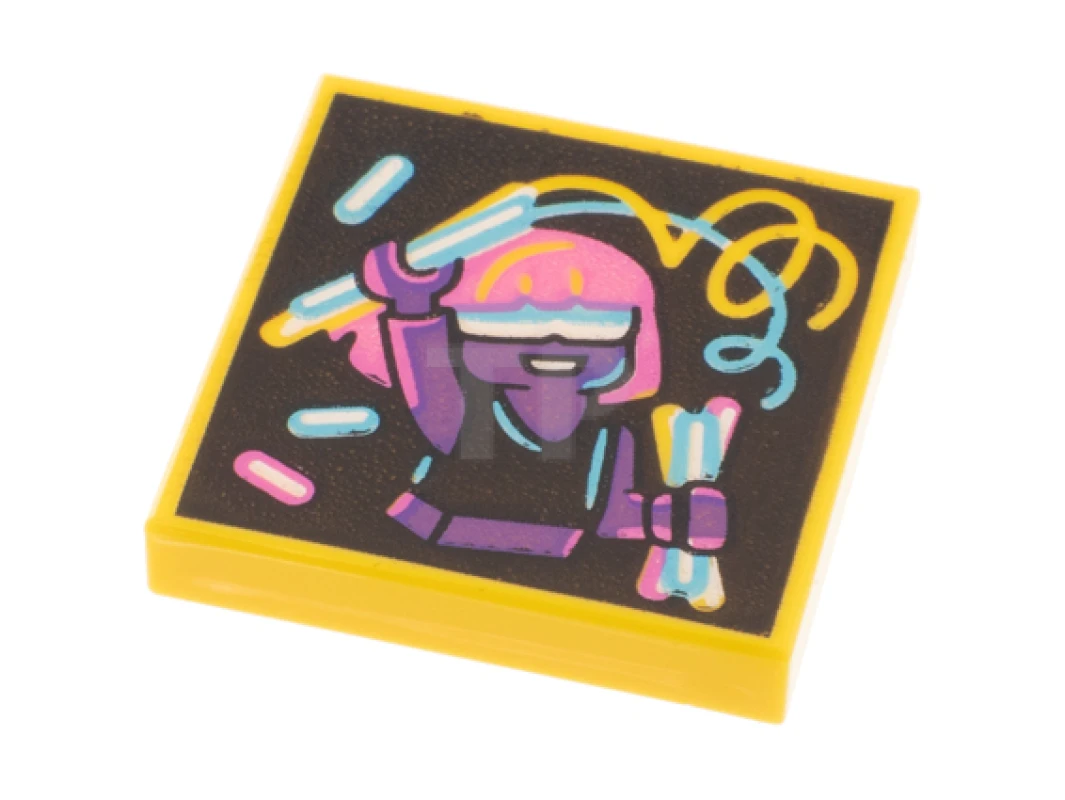 LEGO&reg; 6325372 - 3068pb1564 - Tile 2 x 2 with Album Cover - Girl with Glowsticks Pattern