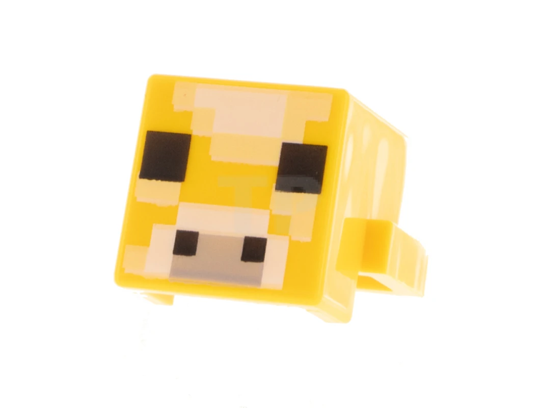 LEGO&reg; 6335412 - 19727pb006 - Creature Head Pixelated with Light Bluish Gray, White, Bright Light Yellow and Black Face Pattern (Minecraft Moobloom)
