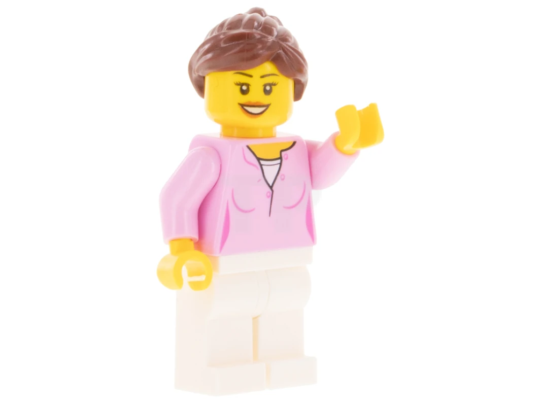 LEGO&reg; LLP021 LEGOLAND Park Femme avec queue de cheval brun-rouge, chemise rose vif, jambes blanches