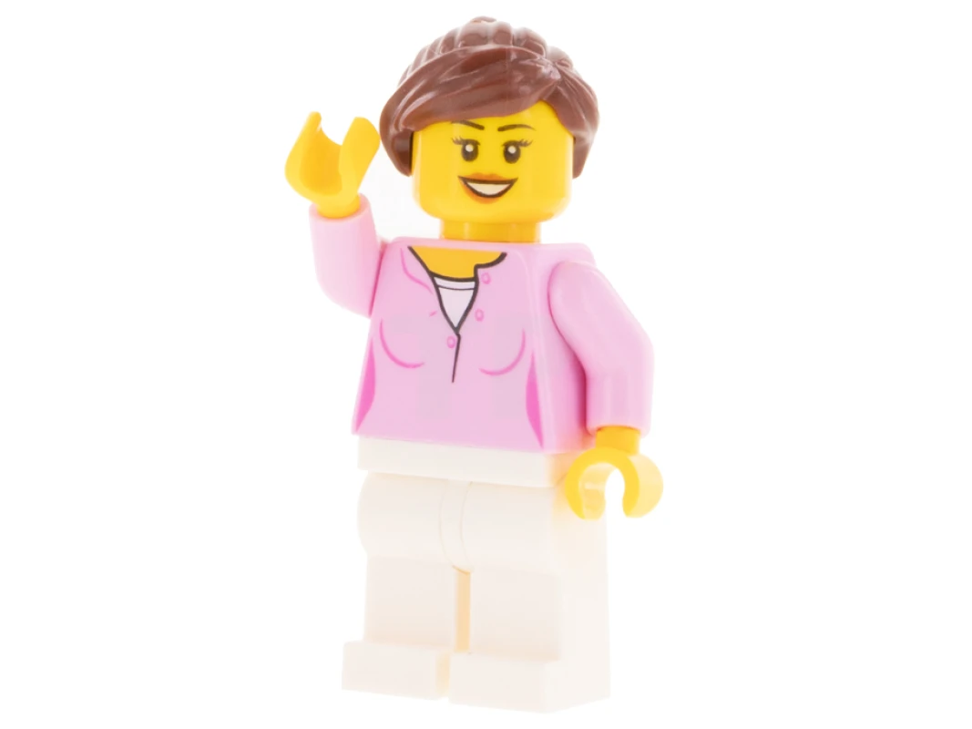 LEGO&reg; LLP021 LEGOLAND Park Femme avec queue de cheval brun-rouge, chemise rose vif, jambes blanches