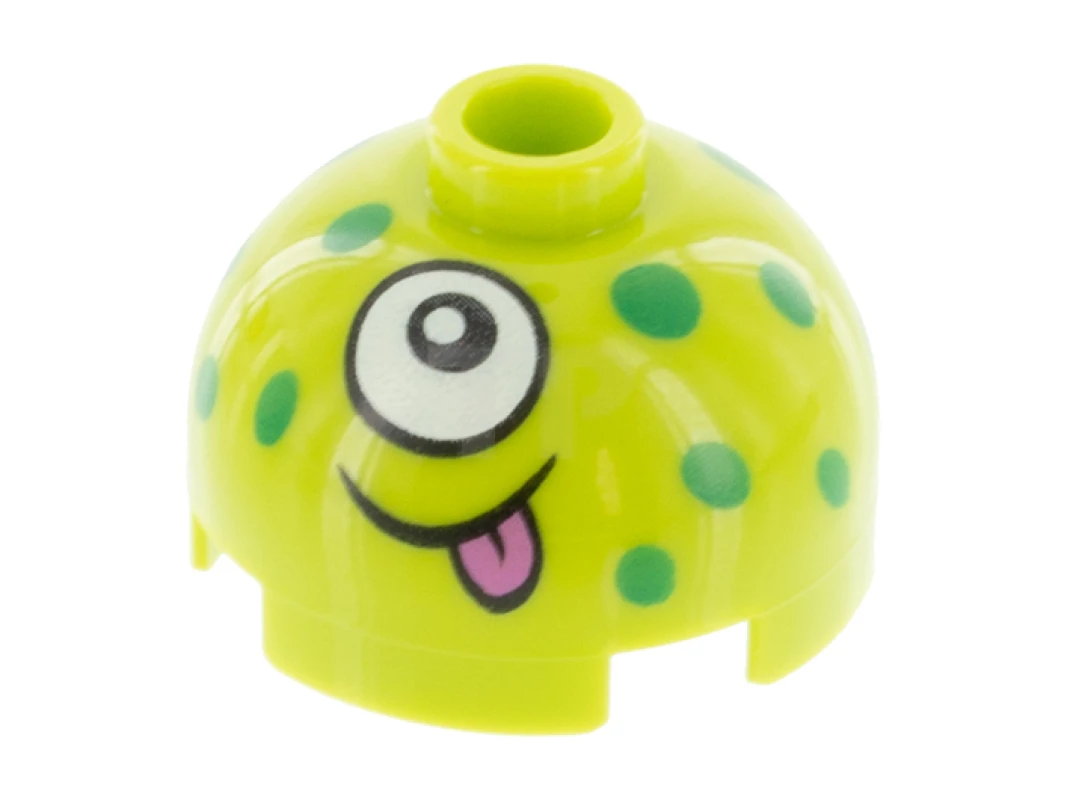 LEGO&reg; 6342609 - 553pb039 - Brick, Round 2 x 2 Dome Top with Green Dots, White Eye and Dark Pink Tongue Pattern