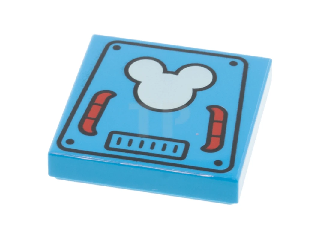 LEGO&reg; 6346808 - 3068pb1717 - Tile 2 x 2 with Groove with Bright Light Blue Mickey Mouse Logo on Hatch with Red Handles Pattern