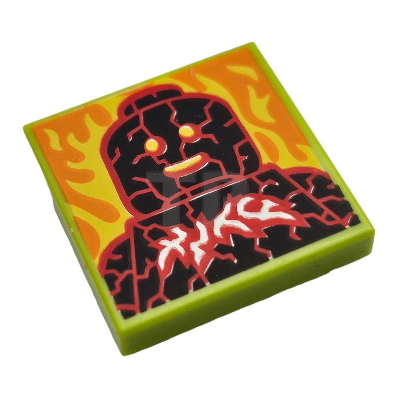 LEGO&reg;  - 3068pb1782 - Tile 2 x 2 with Groove with BeatBit Album Cover - Lava Minifig with Cracks and Fire Pattern