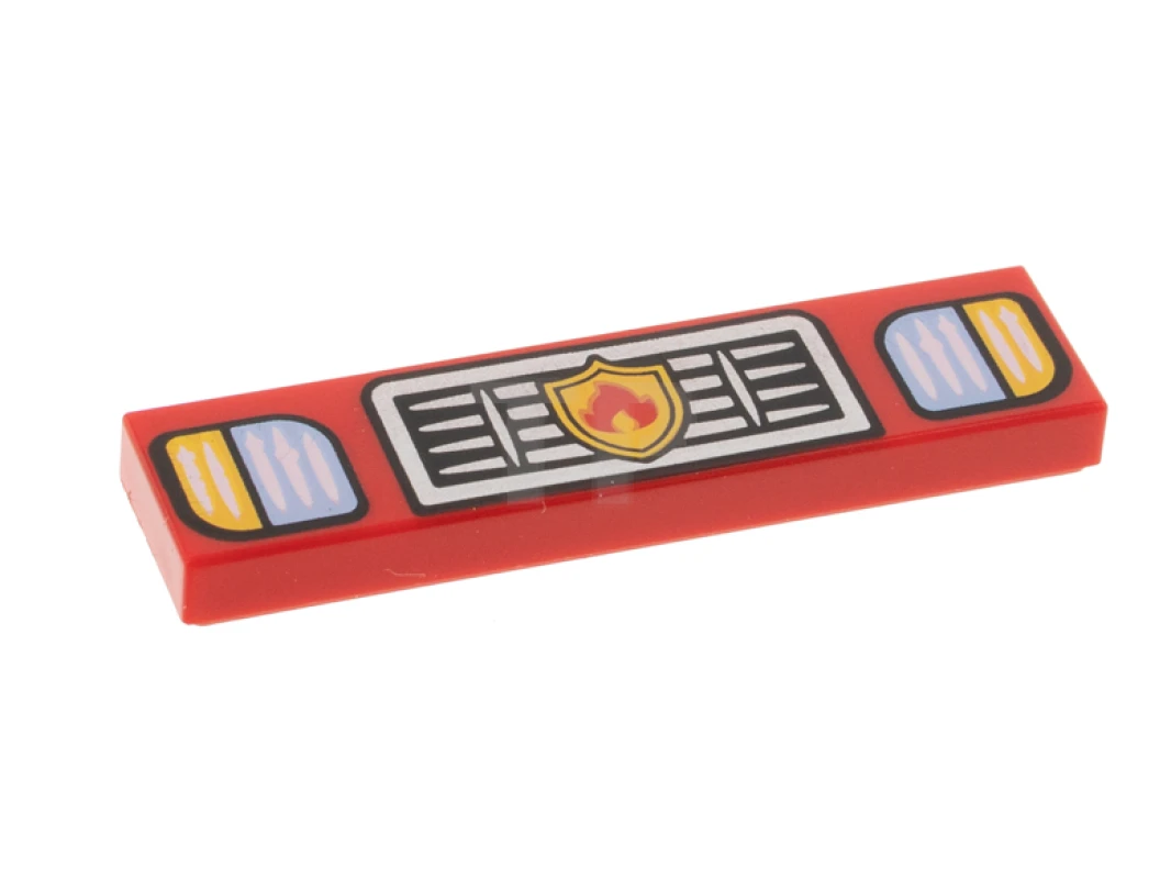 LEGO&reg; 6342616 - 2431pb704 - Tile 1 x 4 with Headlights and Grille with Fire Badge Pattern