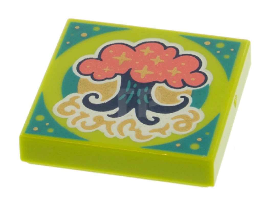 LEGO&reg;  - 3068pb1776 - Tile 2 x 2 with Groove with BeatBit Album Cover - Coral and Dark Blue Tree Pattern