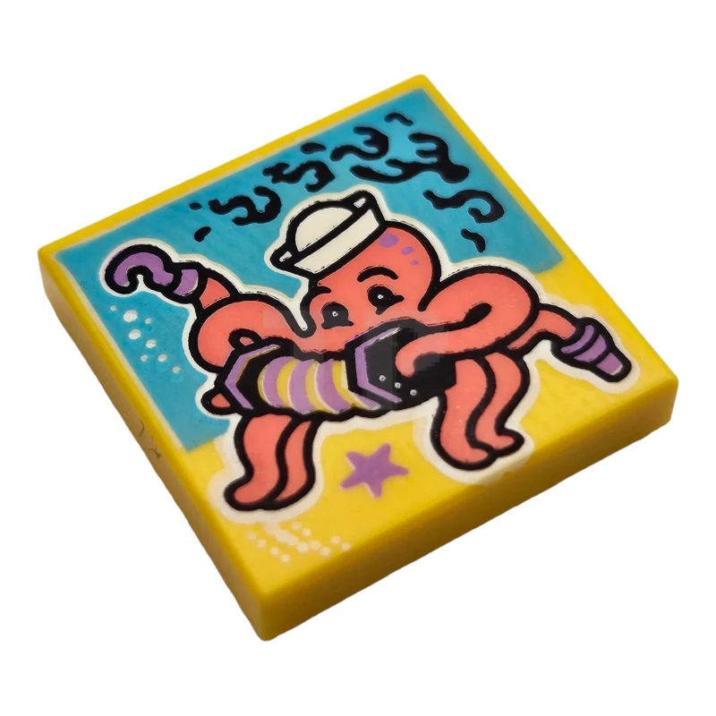 LEGO&reg; 6341645 - 3068pb1771 - Tile 2 x 2 with Groove with BeatBit Album Cover - Squid Playing Accordion Pattern