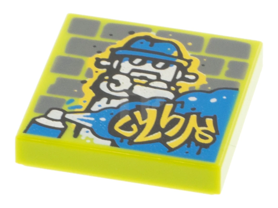 LEGO&reg; 6341641 - 3068pb1777 - Tile 2 x 2 with Groove with BeatBit Album Cover - Robot Graffiti Pattern