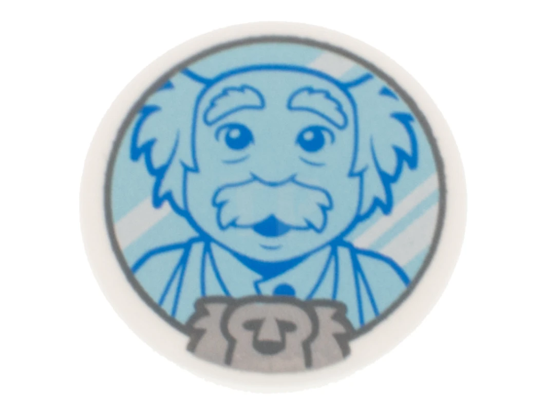 LEGO&reg; 6351368 - 30261pb052 - Road Sign 2 x 2 Round with Clip with Metallic Light Blue Face with Bushy Eyebrows and Moustache Pattern (Maurice)