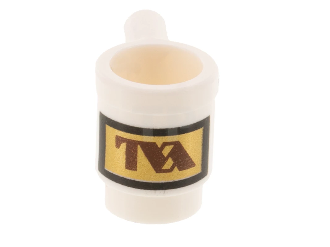 LEGO&reg; 6351825 - 3899pb009 - Minifigure, Utensil Cup with Reddish Brown TVA Logo on Gold Rectangle Pattern