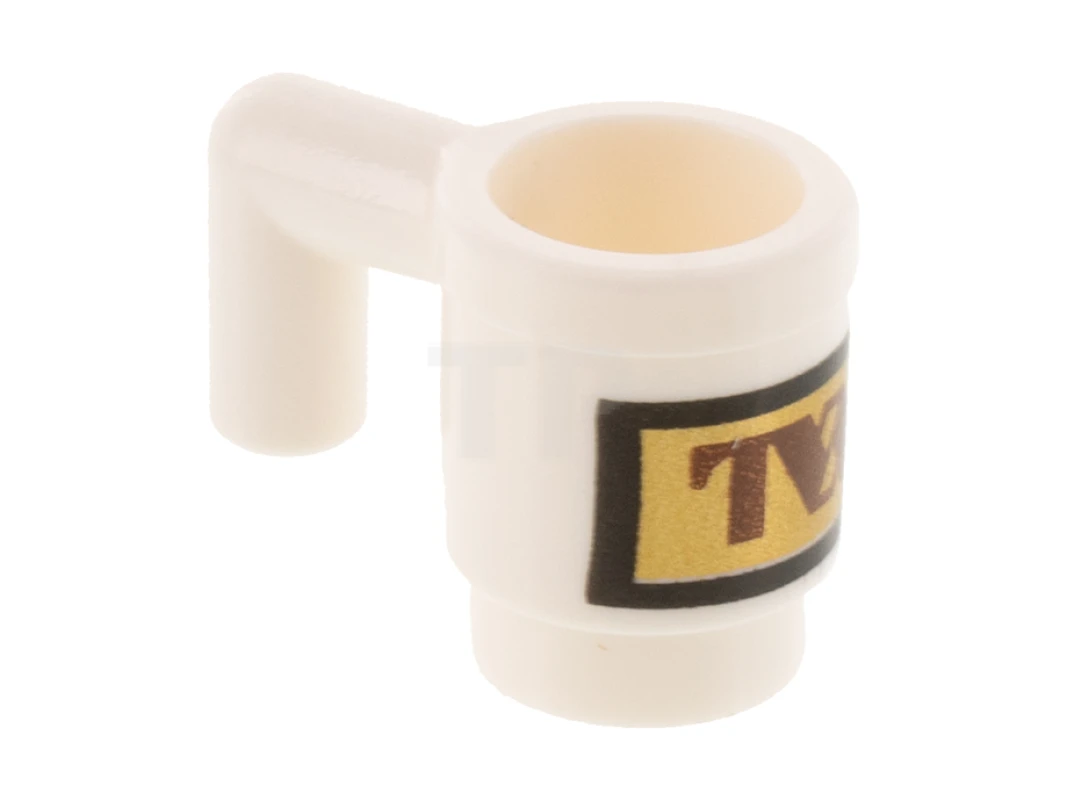 LEGO&reg; 6351825 - 3899pb009 - Minifigure, Utensil Cup with Reddish Brown TVA Logo on Gold Rectangle Pattern