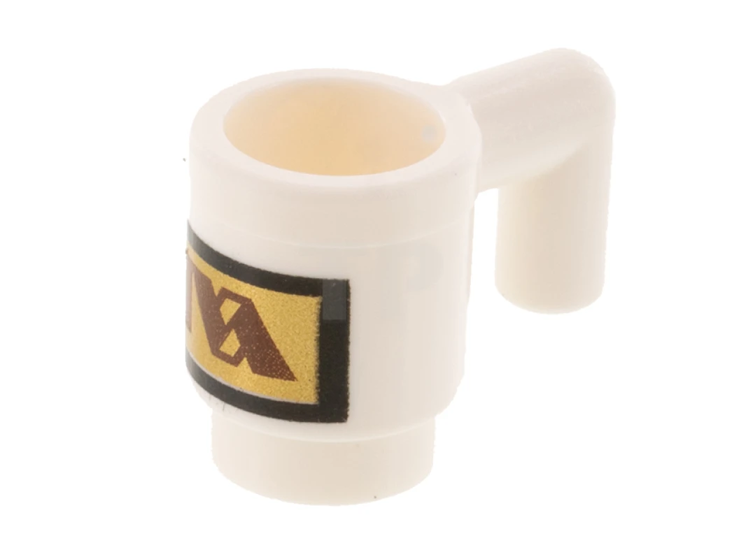 LEGO&reg; 6351825 - 3899pb009 - Minifigure, Utensil Cup with Reddish Brown TVA Logo on Gold Rectangle Pattern