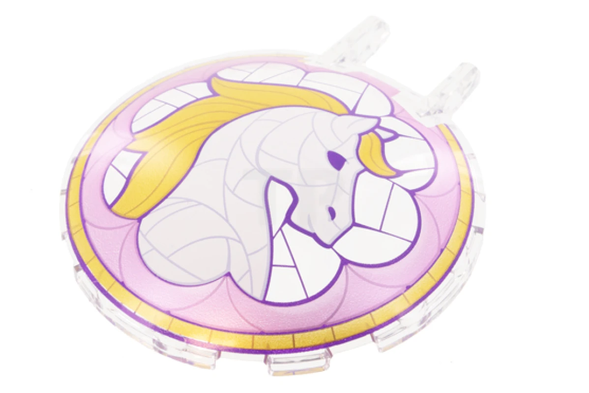 LEGO&reg; 6366551 - 18675pb21 - Dish 6 x 6 Inverted - No Studs with Bar Handle with White Horse with Gold Mane and Metallic Pink Border Pattern