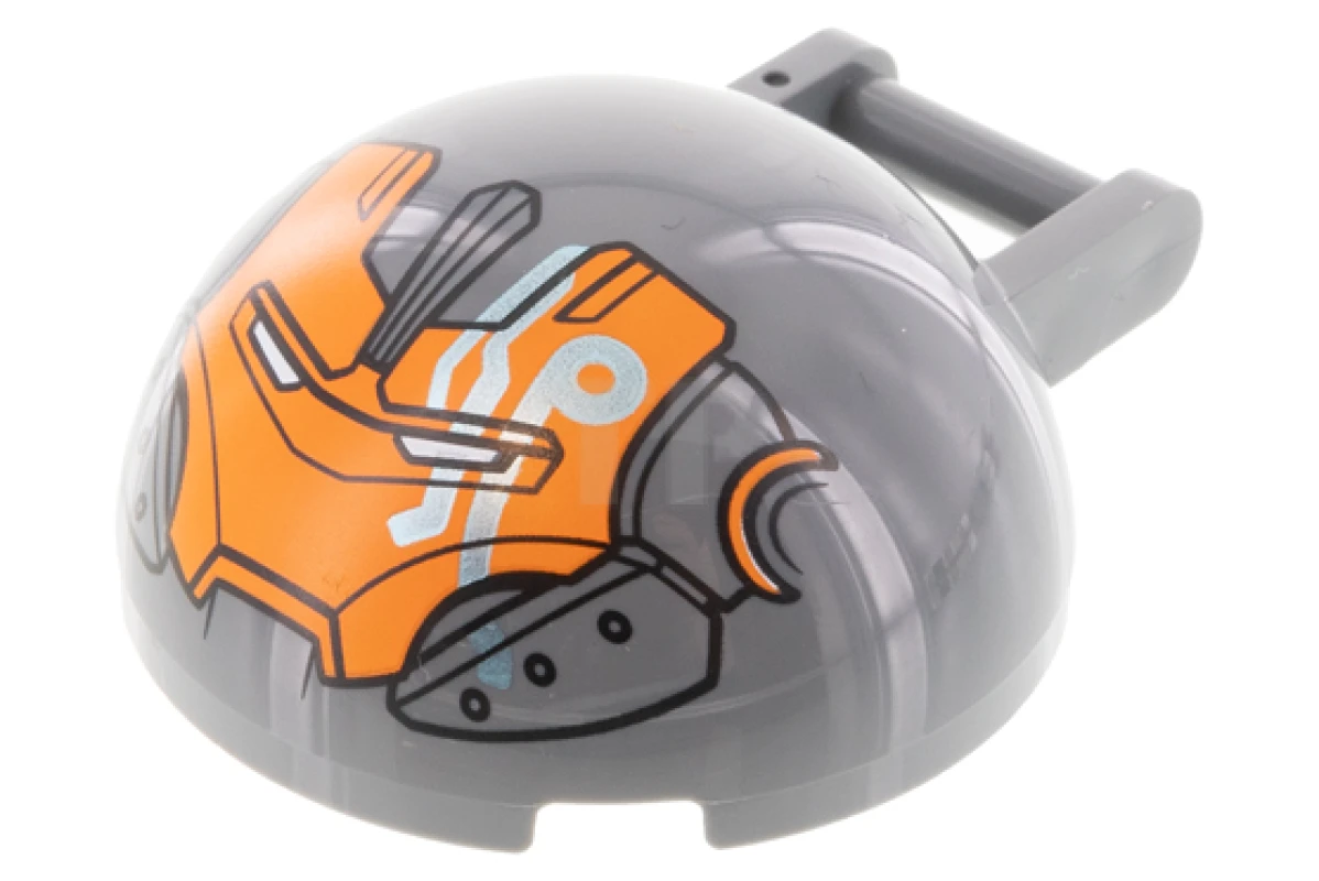 LEGO&reg; 6388461 - 18990pb04 - Windscreen 4 x 4 x 1 2/3 Canopy Half Sphere with Bar Handle and Orange Iron Man Face Pattern
