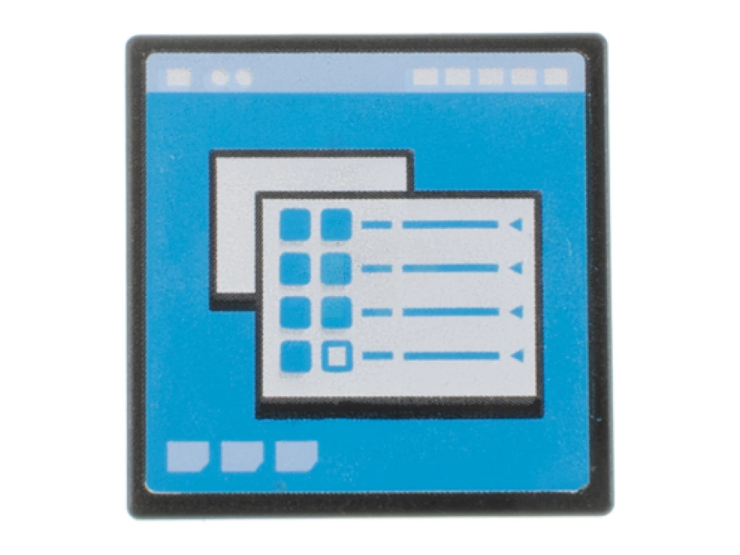 LEGO&reg; 6329579 - 15210pb085 - Cartello stradale 2 x 2 quadrato con clip a forma di O aperta con 2 finestre aperte sullo schermo del computer