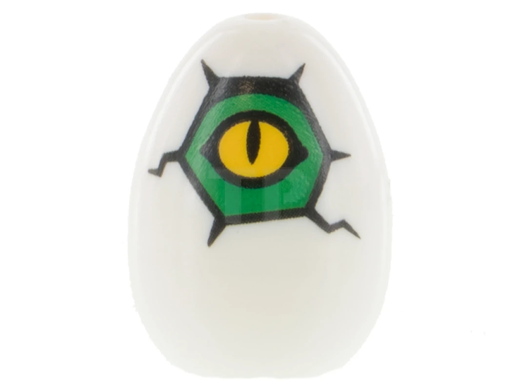 LEGO&reg; 6343846 - 24946pb02 - Egg with Hole on Top with Yellow and Green Alligator / Crocodile Eye and Cracks Pattern
