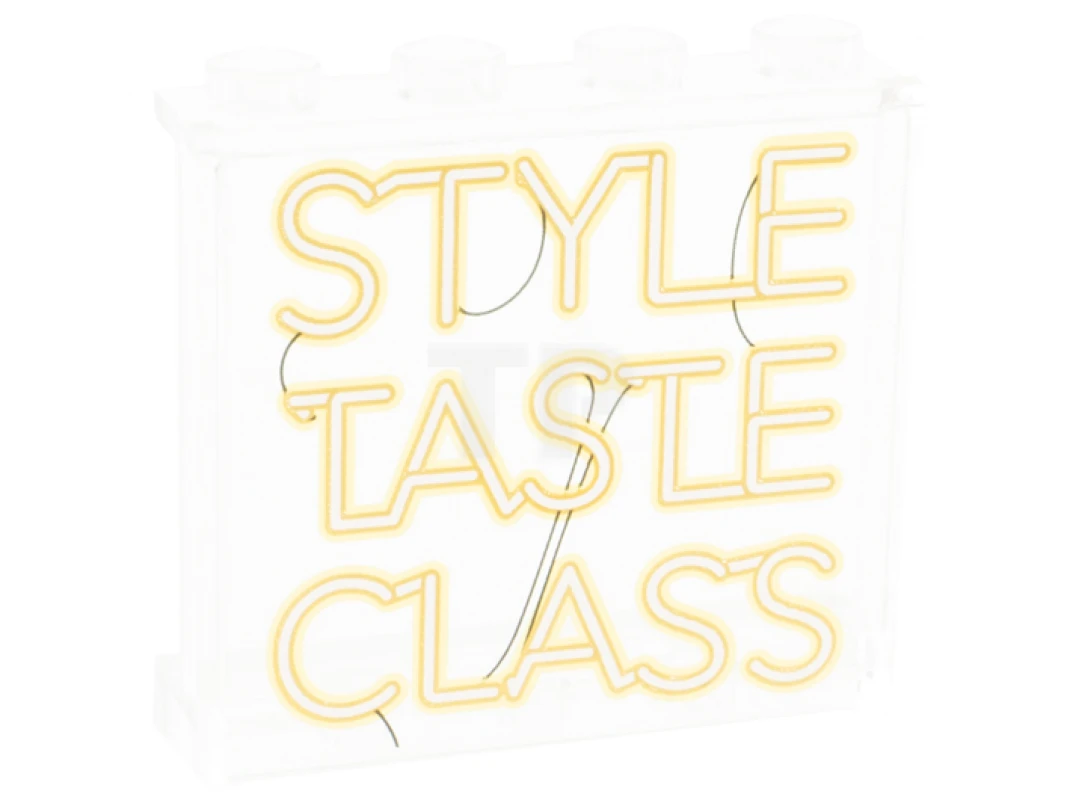 LEGO&reg; 6345179 - 60581pb193 - Panel 1 x 4 x 3 with Side Supports and 'STYLE TASTE CLASS' Neon Sign Pattern