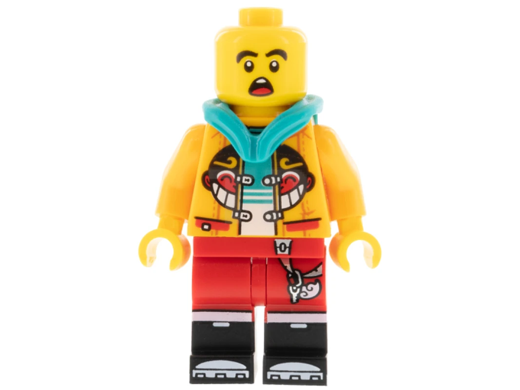 LEGO&reg; mk041 Monkie Kid - Bright Light Orange Jacket, Dark Turquoise Hood (Golden Eyes)