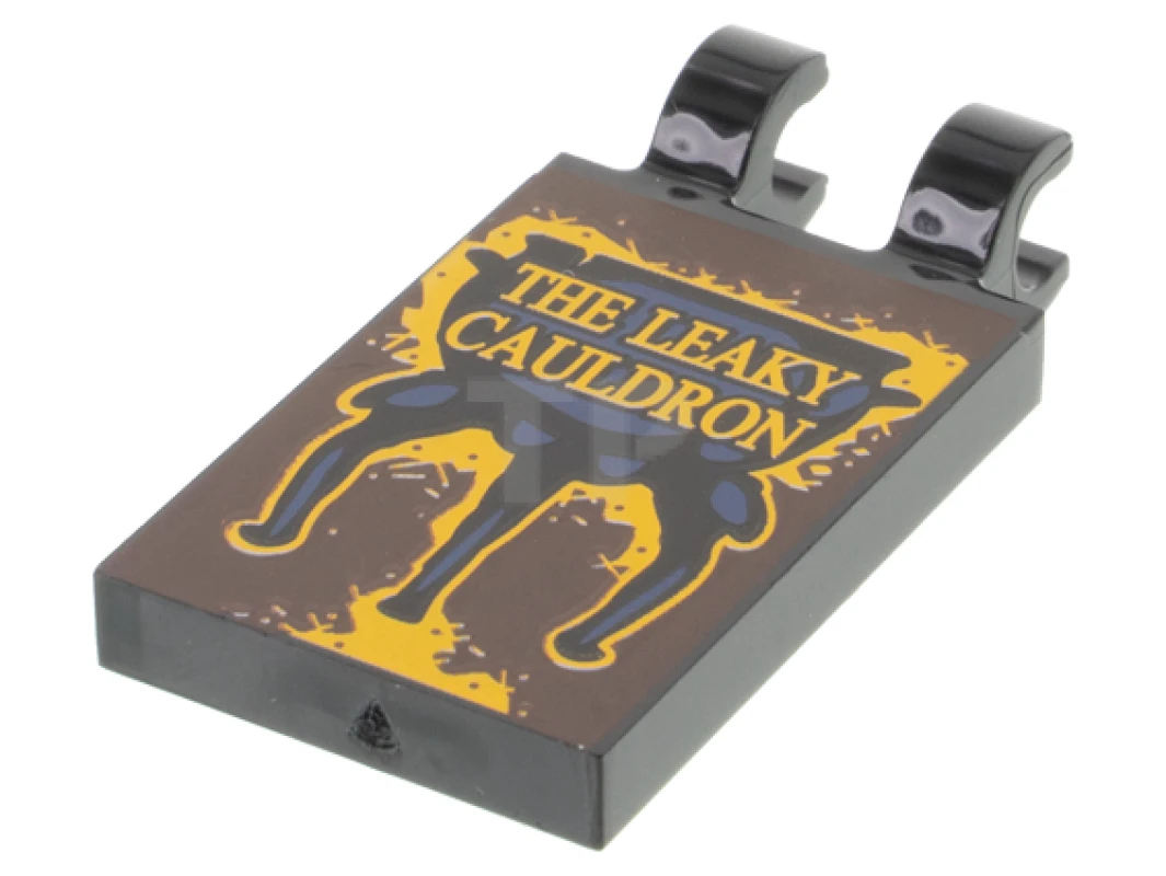 LEGO&reg; 6360145 - 30350bpb142 - Tile, Modified 2 x 3 with 2 Open O Clips with Gold 'THE LEAKY CAULDRON' Sign Pattern