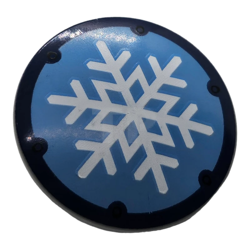 LEGO&reg; 6371604 - 75902pb24 - Minifigure, bouclier rond avec front arrondi avec flocon de neige blanc sur fond bleu moyen, motif de bordure bleu foncé.