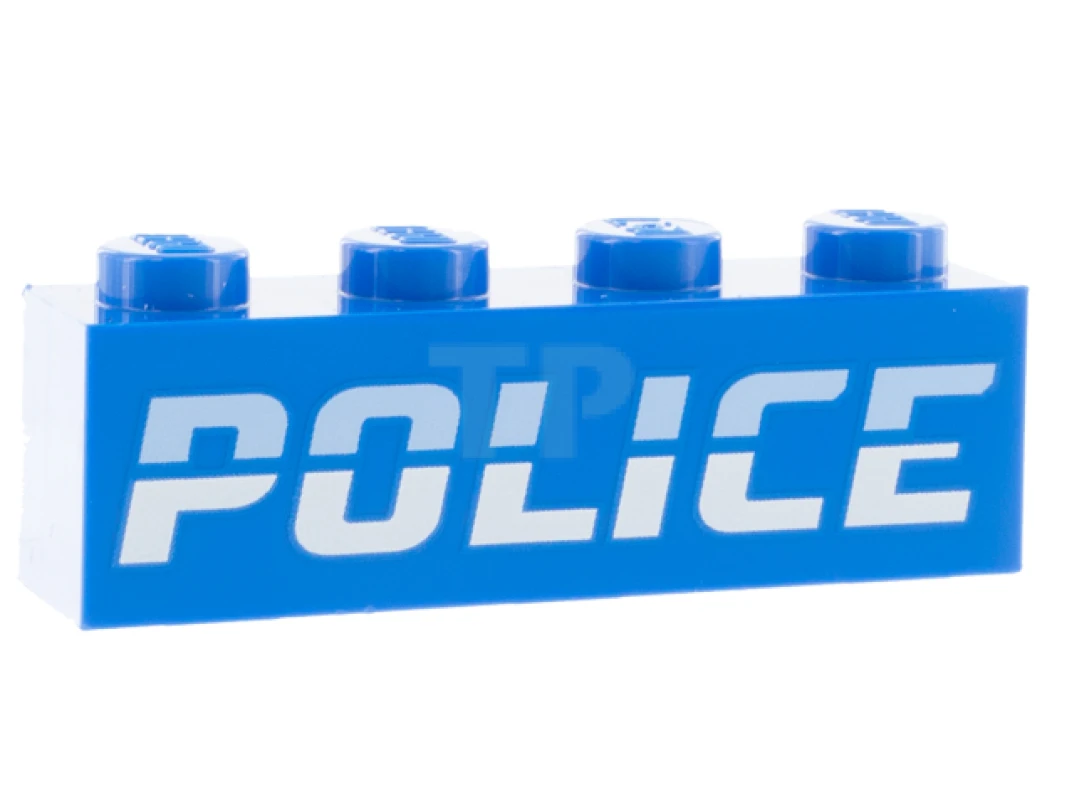 LEGO&reg; 6387165 - 3010pb332 - Brick 1 x 4 with Bright Light Blue and White 'POLICE' Pattern