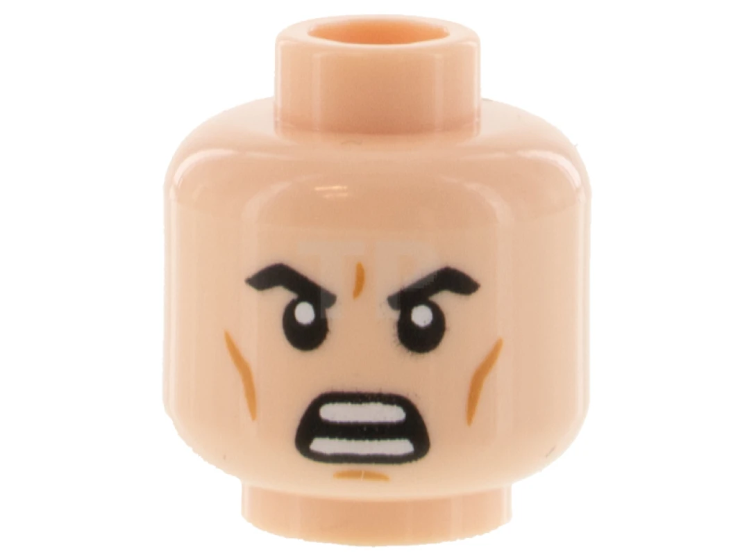 LEGO&reg; 6350882 - 3626cpb2840 - Minifigure, Head Dual Sided, Black Eyebrows, Dark Orange Cheek Lines, Frown Left Eyebrow Raised / Open Scowl Pattern - Hollow Stud
