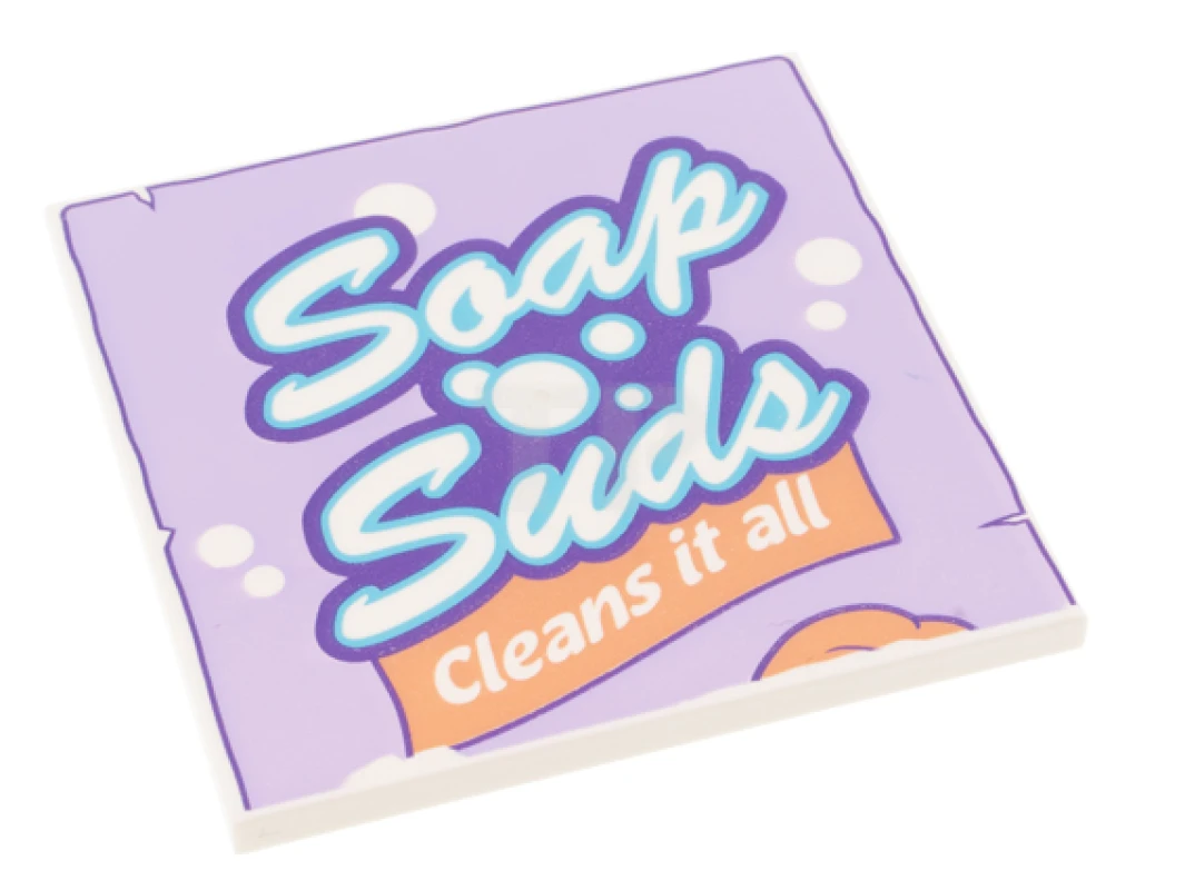 LEGO&reg; 6323425 - 10202pb023 - Tile 6 x 6 with Bottom Tubes with 'Soap Suds Cleans it all' Pattern