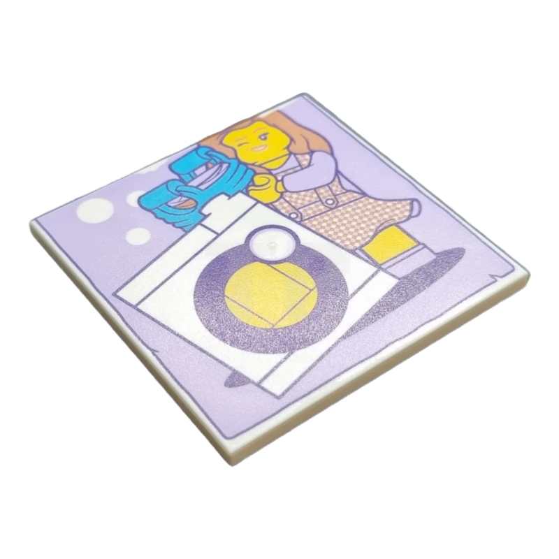LEGO&reg; 6323426 - 10202pb024 - Tile 6 x 6 with Bottom Tubes with Minifigure and Washing Machine Pattern