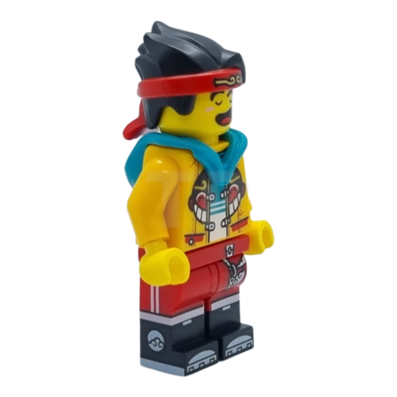 LEGO&reg; mk053 Monkie Kid - Bright Light Orange Open Jacket with Monkey Head Logo, Dark Turquoise Hood, Fierce / Happy