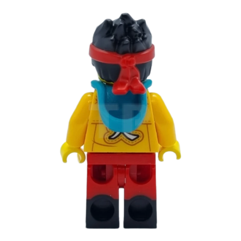 LEGO&reg; mk053 Monkie Kid - Bright Light Orange Open Jacket with Monkey Head Logo, Dark Turquoise Hood, Fierce / Happy