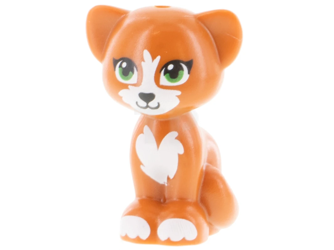 LEGO&reg; 6373381 - 11602pb11 - Cat, Friends / Elves, Sitting with Green Eyes, Black Nose and White Patches Pattern