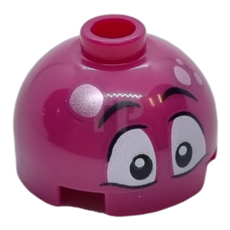 LEGO&reg; 6380341 - 553pb041 - Brick, Round 2 x 2 Dome Top with Metallic Pink Spots, Black Eyebrows, and Large White Eyes Pattern