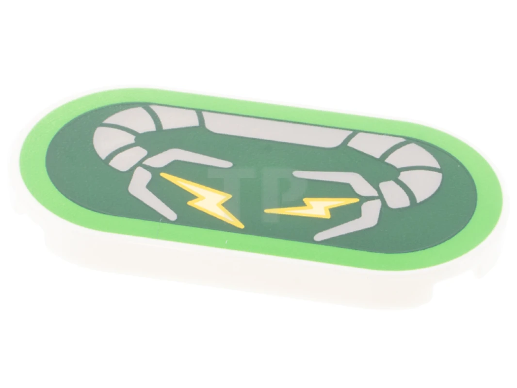 LEGO&reg; 6375569 - 66857pb014 - Carreau 2 x 4 ovale avec bras de robot et motif d'éclair.