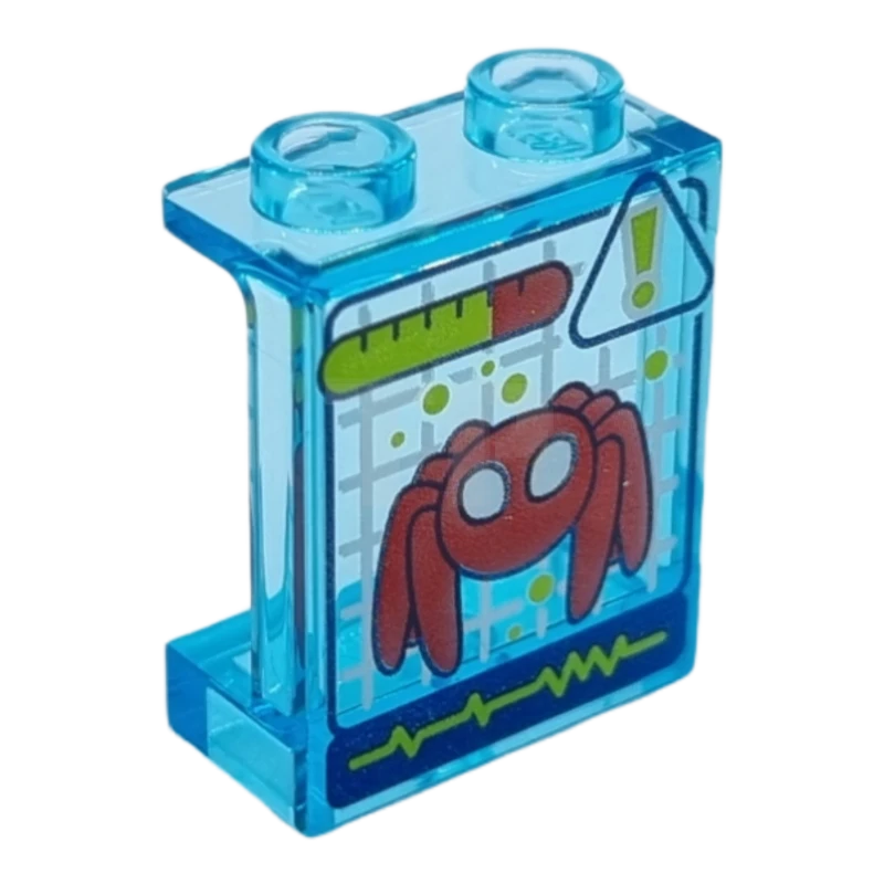 LEGO&reg; 6375570 - 87552pb090 - Panel 1 x 2 x 2 with Side Supports - Hollow Studs with Lime Gauge and Exclamation Mark, Red Trace-E Robot Spider Pattern