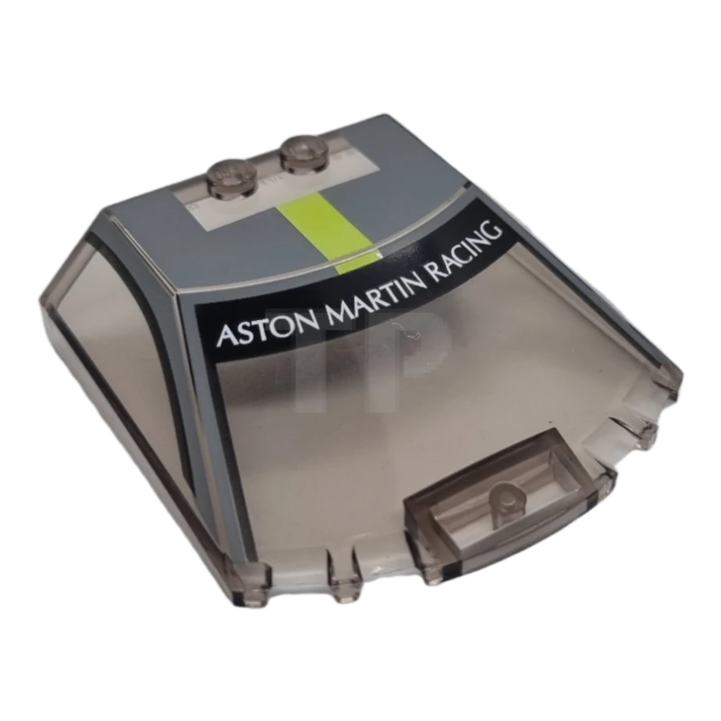LEGO&reg; 6376901 - 65633pb10 - Windscreen 6 x 6 x 1 1/3 with Window Frame Outline and 'ASTON MARTIN RACING' Pattern