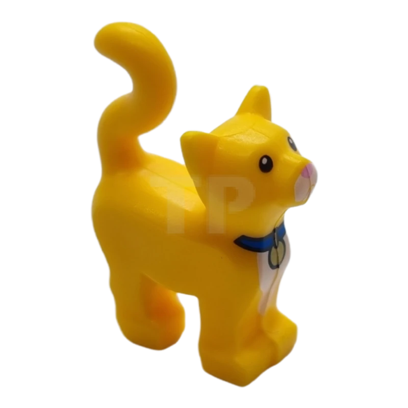 LEGO&reg; 6299740 - 13786pb06 - Cat, Standing with Black Eyes, White Muzzle and Chest, Bright Pink Nose, Blue Collar with Gold Tag Pattern (Sox)